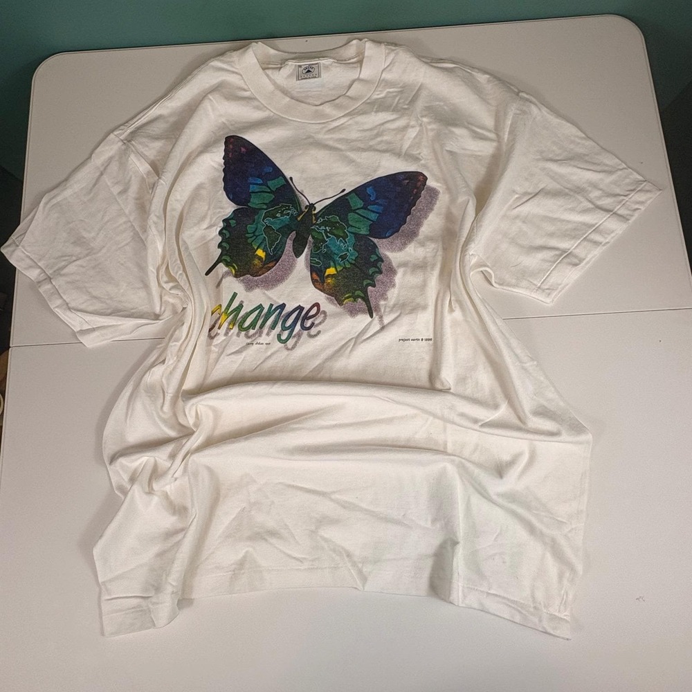 Vintage 1996 Project Earth Butterfly Graphic T‎ Shirt USA Single Stitch XL